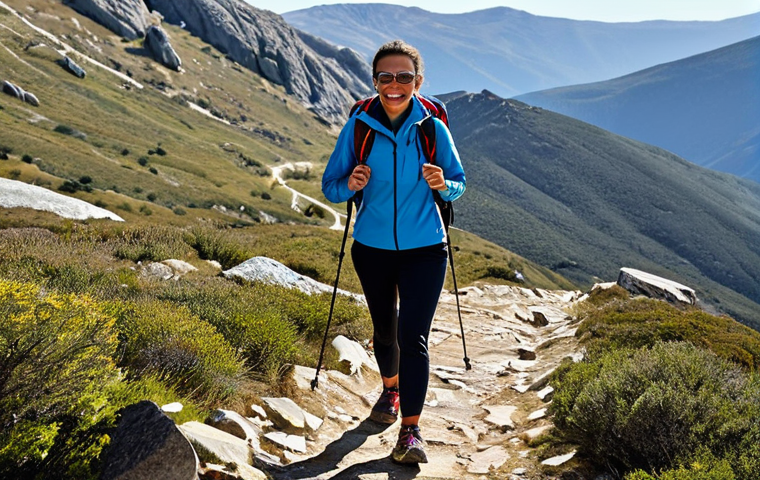 Hiker on a Trail**
"A hiker, fully clothed in appropriate outdoor gear, walking on a well-marked mountain trail. She is wearing comfortable, secure-fitting sports earbuds. Scenic view of the Serra da Estrela mountains in the background. Bright daylight. Safe for work, appropriate content, modest attire, professional photography, perfect anatomy, natural proportions, well-formed hands, proper finger count, natural pose, high quality, family-friendly."
**