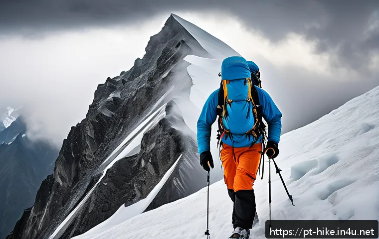 등산과 관련된 유명 영화 추천 - A dramatic high-altitude scene depicting two climbers in advanced mountaineering gear, including ins...
